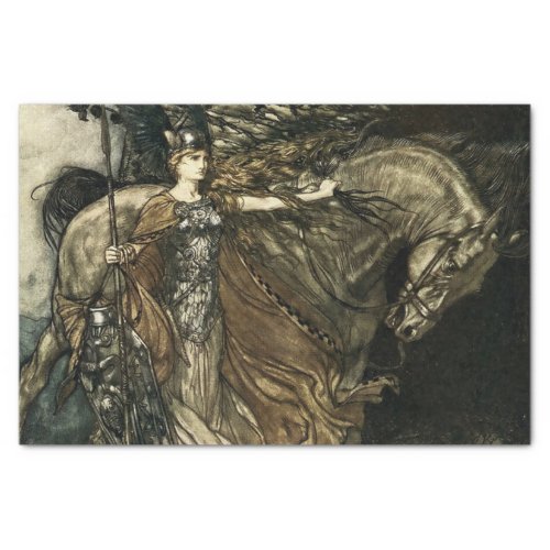 Brunhilde With Her Horse by Arthur Rackham Tissue Paper