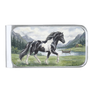 Brunskjottur Black pinto Icelandic Silver Finish Money Clip