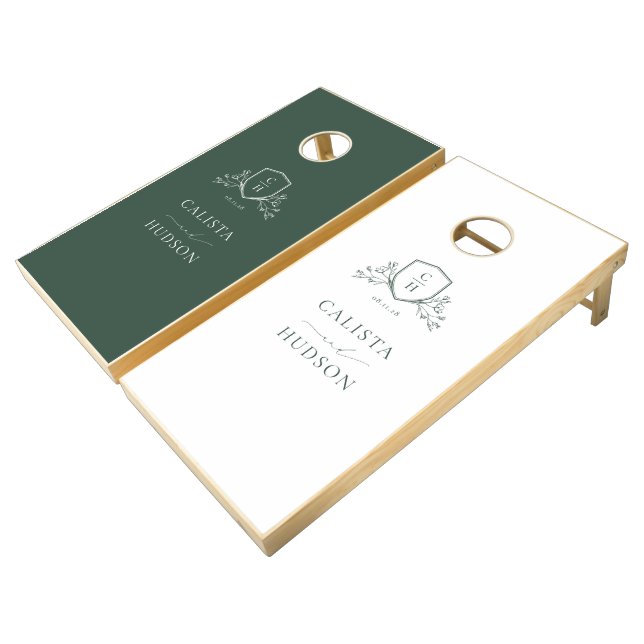 BRUNSWICK CREST Wedding Cornhole Set (Angled)