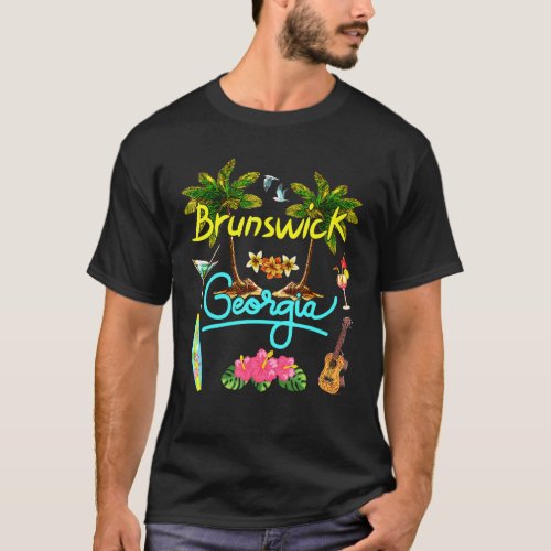 Brunswick Georgia Beach Summer Palm Surf Sun Set P T_Shirt