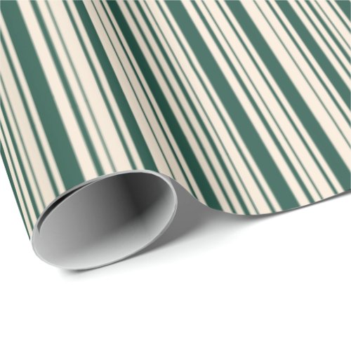 Brunswick Green and Antique White Stripes Wrapping Paper