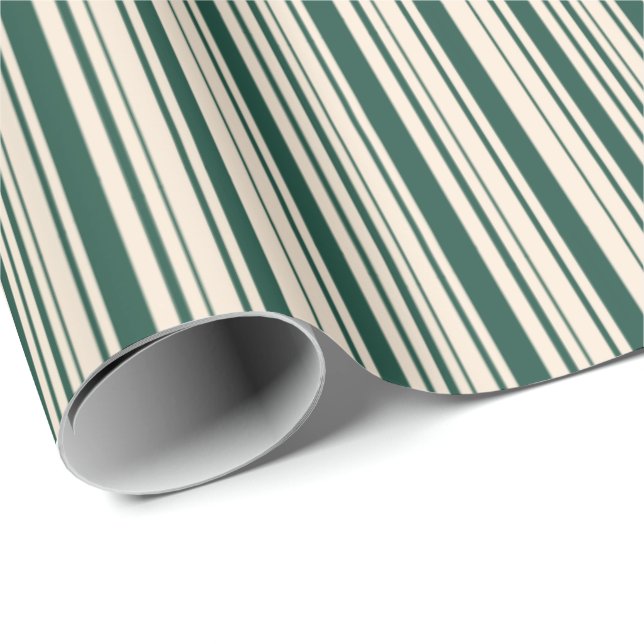 Brunswick Green and Antique White Stripes Wrapping Paper (Roll Corner)