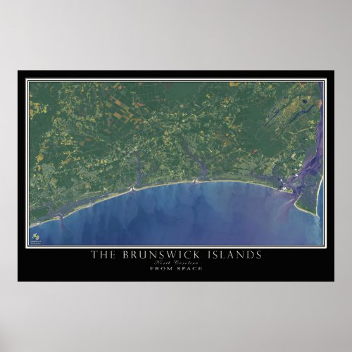 Brunswick Islands North Carolina Satellite Map  Poster