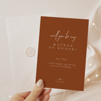Brunt Orange Will You Be My Matron of Honor Invitation