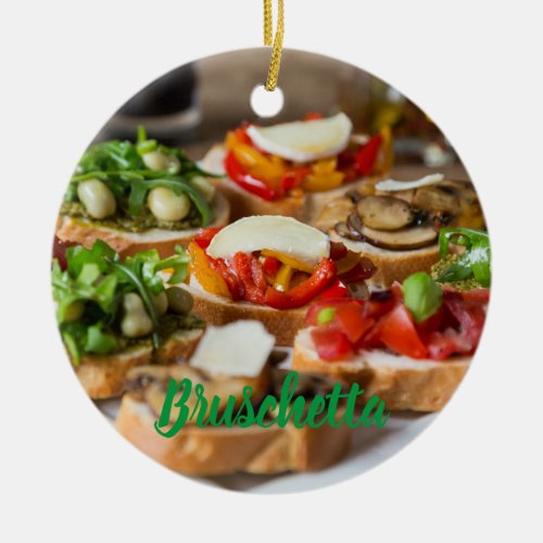 Bruschetta Antipasti with beans and arugula Ceramic Ornament