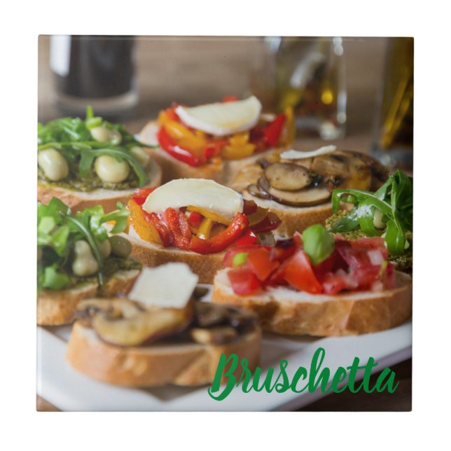Bruschetta Antipasti with beans and arugula, Ceramic Tile (Front)