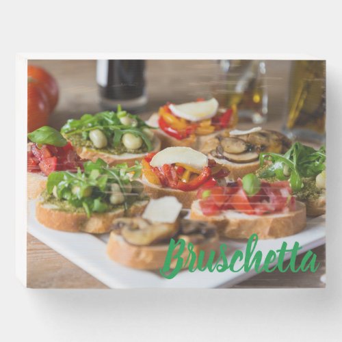 Bruschetta Antipasti with beans and arugula Wooden Box Sign