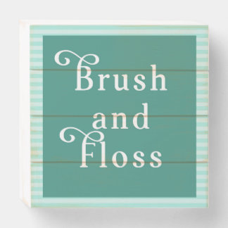 Brush And Floss - Mint Green Stripes Bathroom Wooden Box Sign