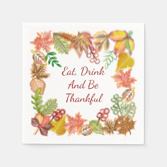Brush Art of Fall Foliage For Thanksgiving Napkins (Front)
