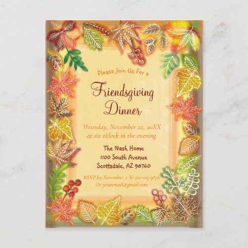 Brush Art of Fall Foliage for Thanksgiving Postcard