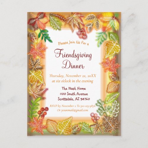 Brush Art of Fall Foliage For Thanksgiving Postcard