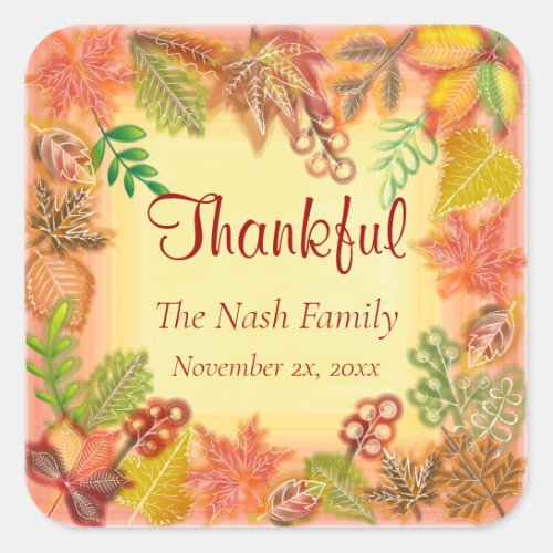 Brush Art of Fall Foliage for Thanksgiving Square Sticker