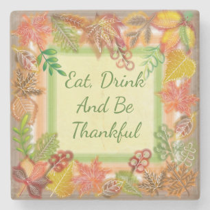 Brush Art of Fall Foliage for Thanksgiving Stone Coaster