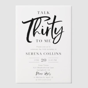 Brush Calligraphy 30 Birthday Funny Talk Thirty Vellum Invitations