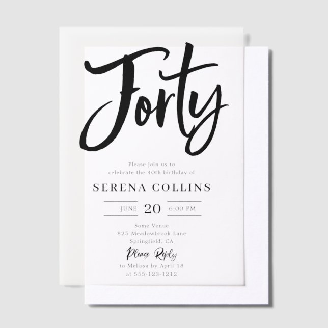 Brush Calligraphy 40 Birthday Vellum Invitations (Offset)