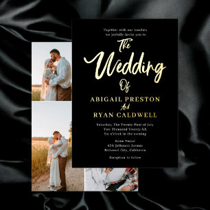 Brush Calligraphy 4 Photo Black Wedding Foil Invitation