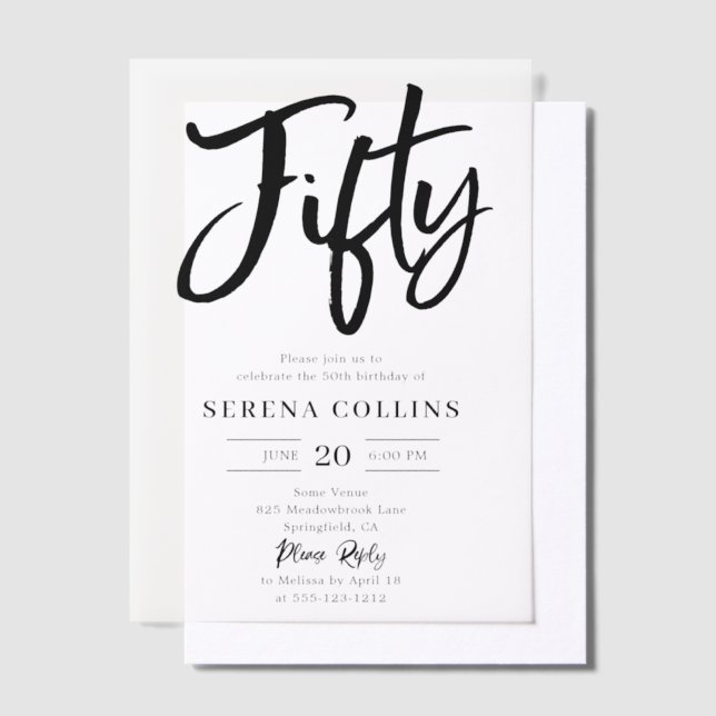 Brush Calligraphy 50 Birthday Vellum Invitations (Offset)