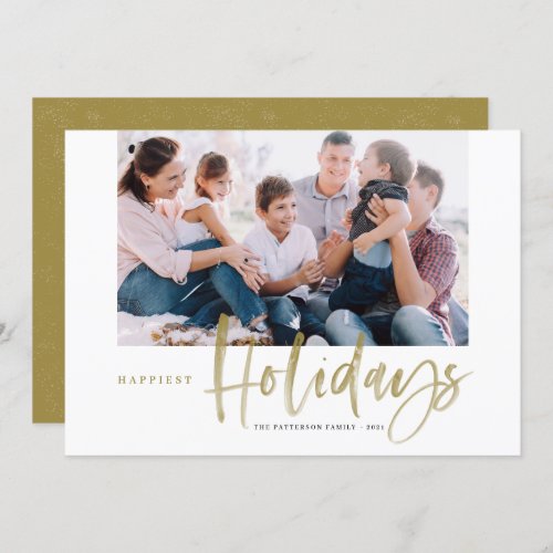 Brush Calligraphy Gold Happiest Holidays Photo Holiday Card