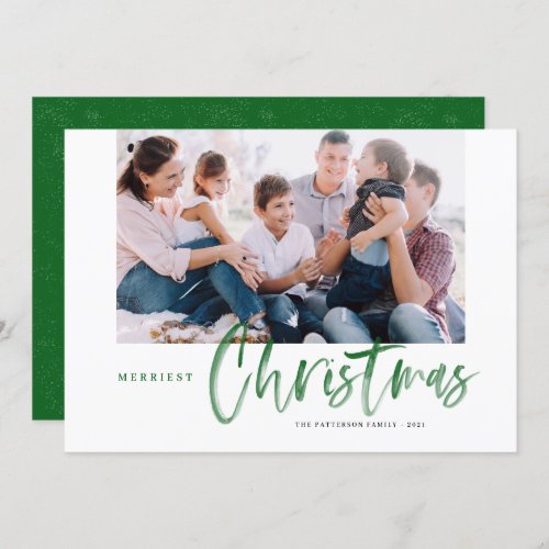 Brush Calligraphy Green Merriest Christmas Photo Holiday Card