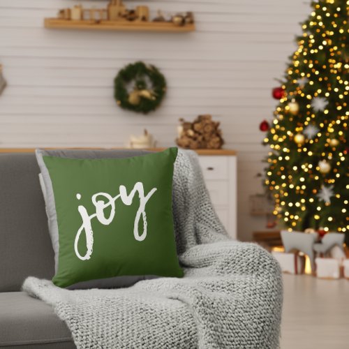 Brush Calligraphy Joy Snowflake Green Christmas Throw Pillow