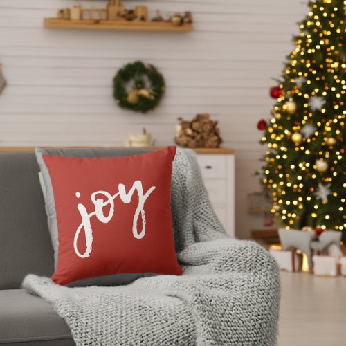 Brush Calligraphy Joy Snowflake Red Christmas Throw Pillow