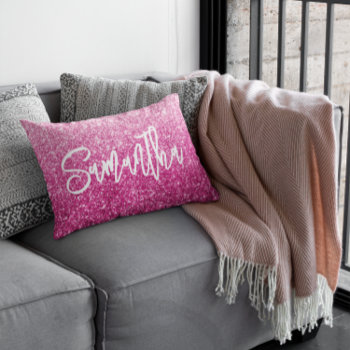 Brush Calligraphy Name Luxury Pink Ombre Accent Pillow by pinkgifts4you at Zazzle