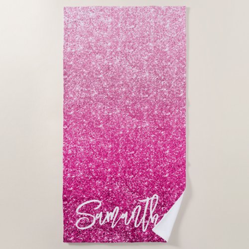 Brush Calligraphy Name Luxury Pink Ombre Beach Towel