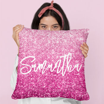 Brush Calligraphy Name Luxury Pink Ombre Throw Pillow by pinkgifts4you at Zazzle