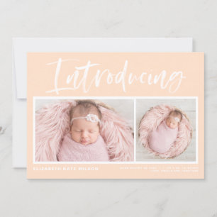 Brush Calligraphy Peach Photo Collage Birth Announcement