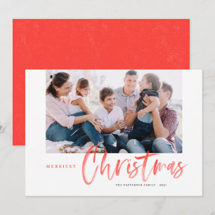Brush Calligraphy Red Merriest Christmas Photo Holiday Card