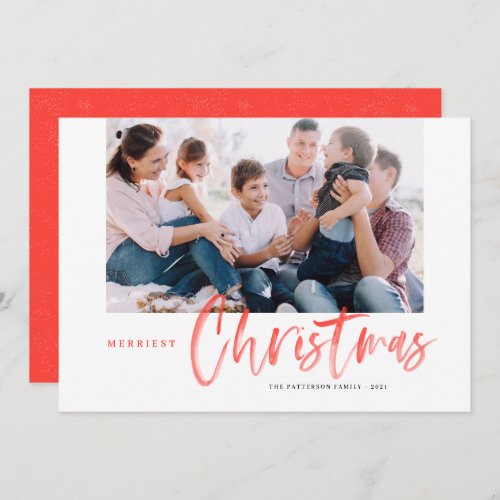 Brush Calligraphy Red Merriest Christmas Photo Holiday Card