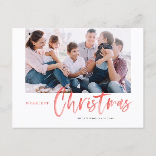 Brush Calligraphy Red Merriest Christmas Photo Holiday Postcard