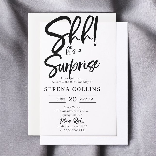 Brush Calligraphy Surprise Birthday Vellum Invitations (Creator Uploaded)