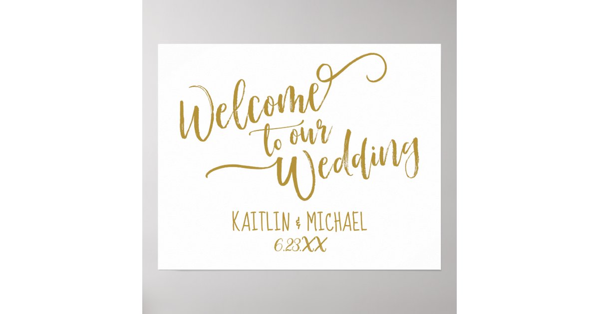 Brush Calligraphy Wedding Welcome Sign | Gold | Zazzle.com