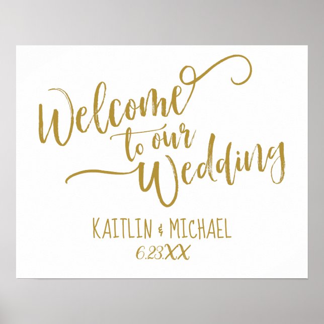 Brush Calligraphy Wedding Welcome Sign | Gold (Front)