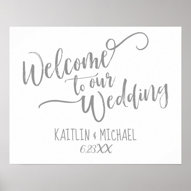 Brush Calligraphy Wedding Welcome Sign | Gray (Front)