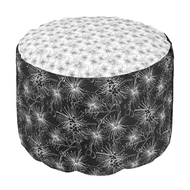 Brush cherry lilly-pilly floral mono pattern pouf (Angled Front)
