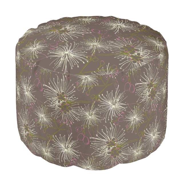 Brush cherry lilly-pilly floral patterned pouf (Angled Front)
