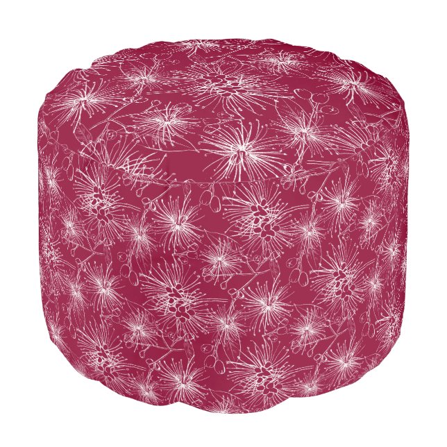 Brush cherry lilly-pilly floral patterned pouf (Angled Front)