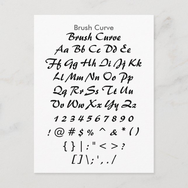 Brush Curve - Zazzle Font Sampler Sheet Postcard (Front)
