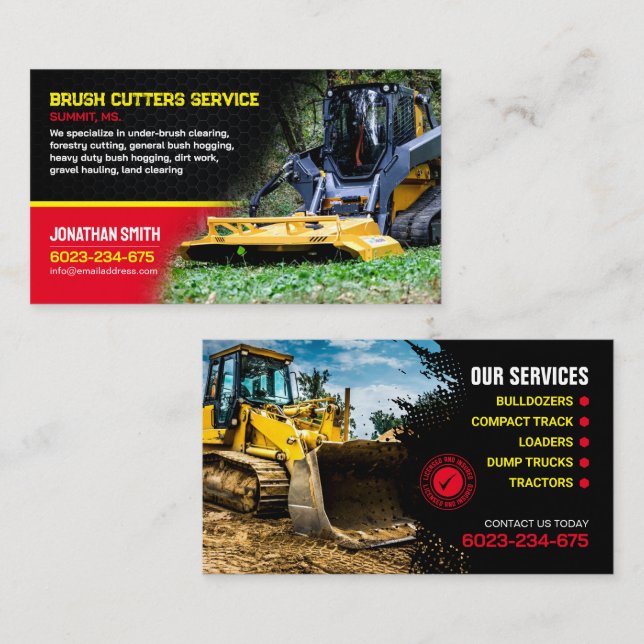 Brush Cutters, bush hogging, land clearing Business Card (Front/Back)