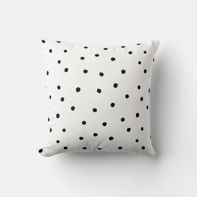 Brush Dots Black White Circles Pattern Minimalist Throw Pillow (Front)