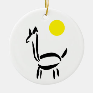Brush Drawing Llama Alpaca Animal with Sun Ceramic Ornament