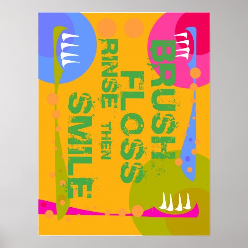 Brush Floss Rinse then SMILE Poster