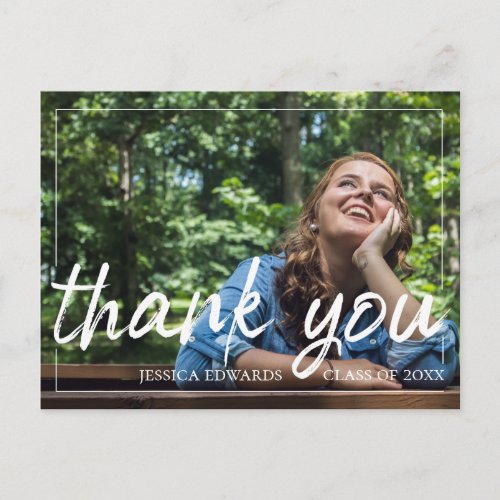 Brush Font Script  Graduation Photo Thank You Postcard