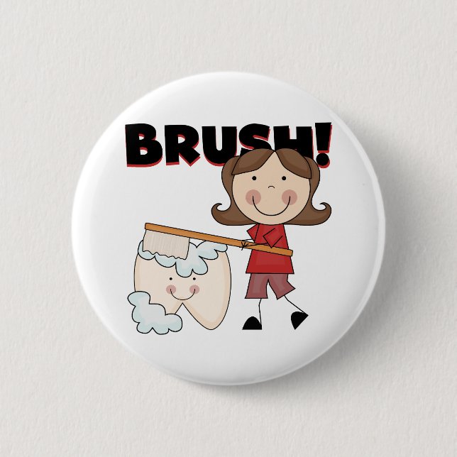 BRUSH - Girl With Tooth Tshirts and Gifts Button (Front)