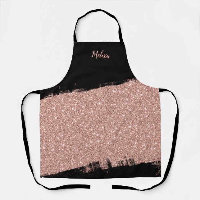 Brush Glitter Rose Gold Black Personalized Apron (Front)