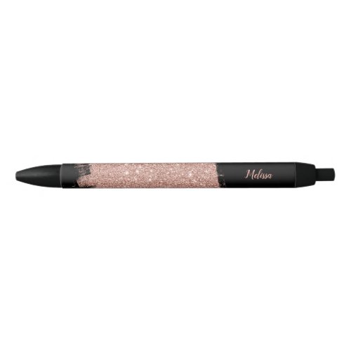 Brush Glitter Rose Gold Black Personalized Black Ink Pen