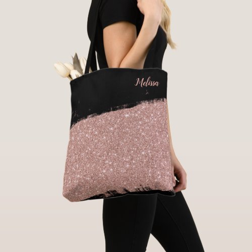 Brush Glitter Rose Gold Black Personalized Tote Bag