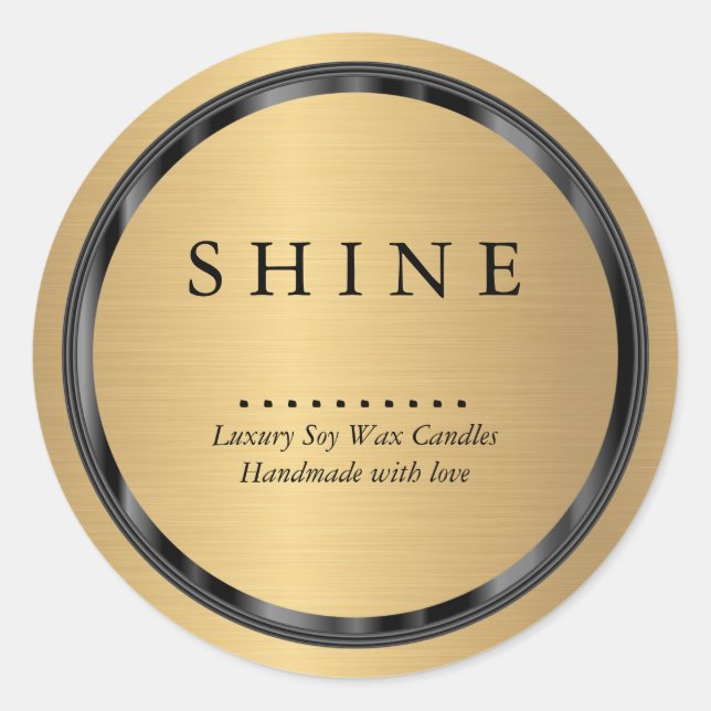 Brush Gold and Black Frame Classic Round Sticker (Front)